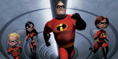FILE - In this undated animated still frame released by Pixar, The Incredibles family: speedy 10-year old Dash, left, shy teenager Violet, second from left, the strong and heroic Mr. Incredible, center, and ultra-flexible Elastigirl appear in this scene from "The Incredibles." (AP Photo/Disney, File)